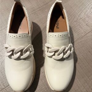 Mad Love Cream Loafers with Chain Accent